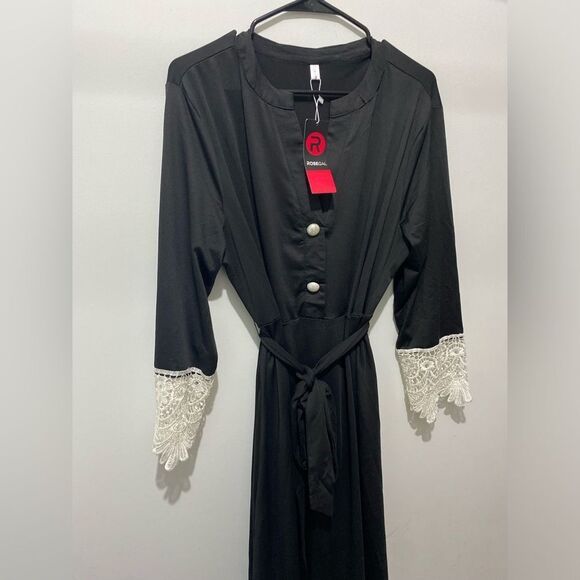 Black Long Sleeve Gown with Tie Front - Picture 3 of 5